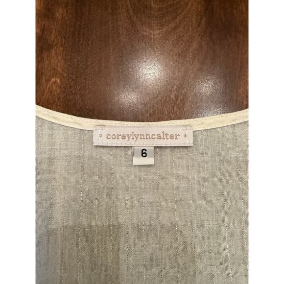 Corey Lynn Calter Women's Ivory Metallic Stripe Embroidered Blouse 6 - Picture 3 of 8